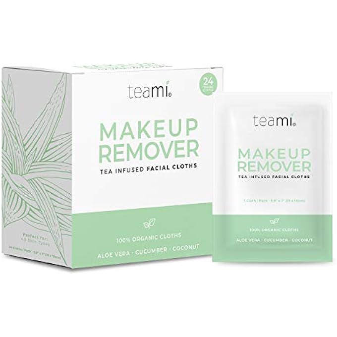 teami ORGANIC MAKEUP REMOVER CLOTHS - 24 INDIVIDUALLY WRAPPED TOWELETTES IN EACH PACK - Image 1